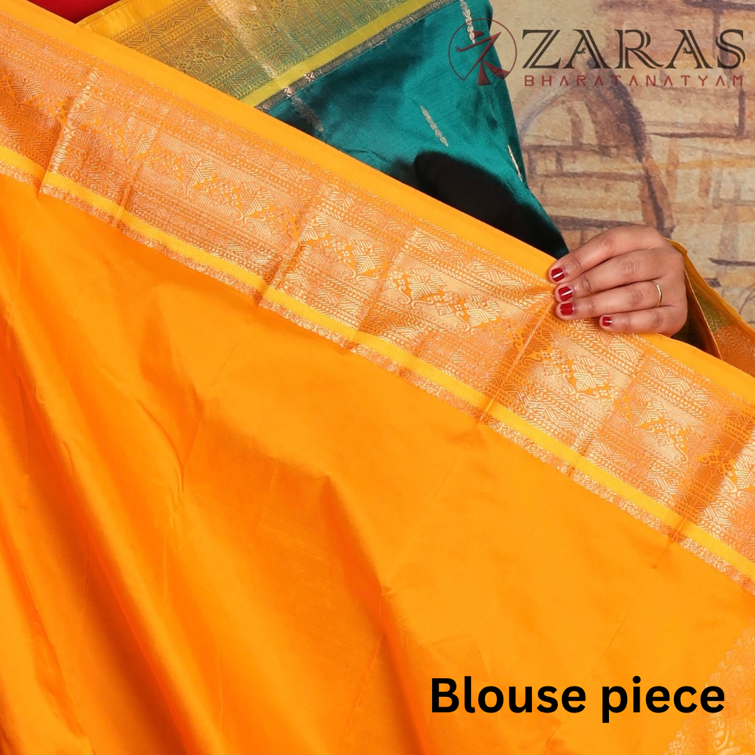 Dharmavaram Pure Pattu (Silk) Saree + Costume Stitching Readymade (Green with Yellow )