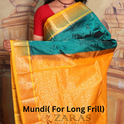 Dharmavaram Pure Pattu (Silk) Saree + Costume Stitching Readymade (Green with Yellow )