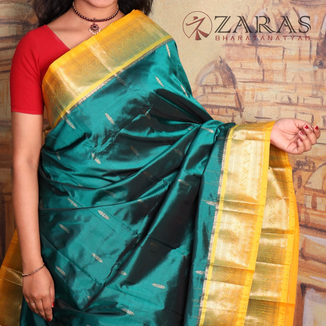 Dharmavaram Pure Pattu (Silk) Saree + Costume Stitching Readymade (Green with Yellow )
