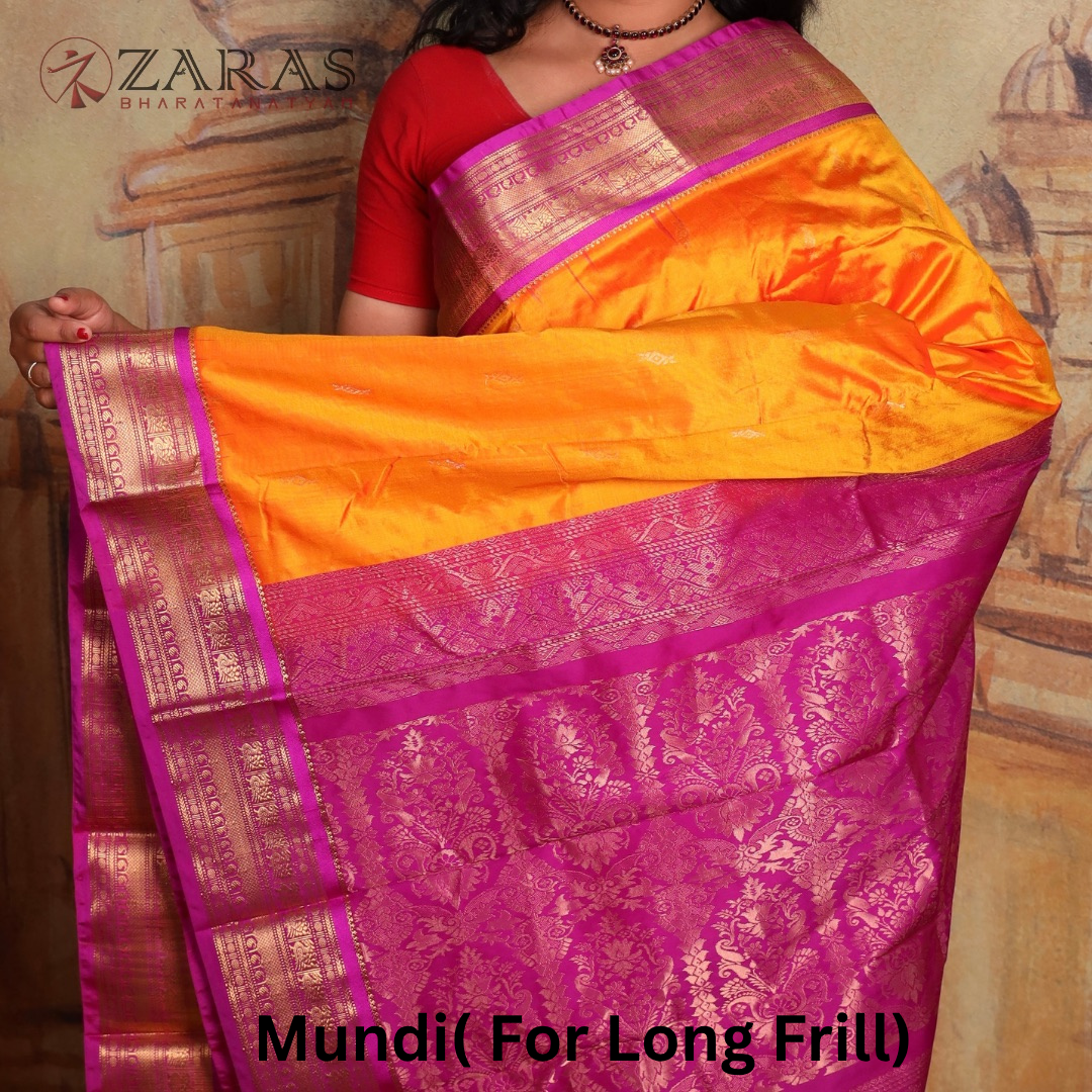 Dharmavaram Pure Pattu (Silk) Saree + Costume Stitching Readymade (Mustard Orange with Purple)