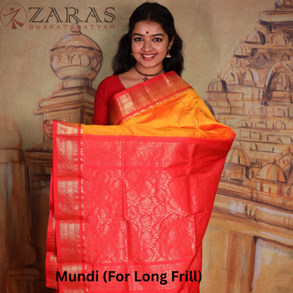 Dharmavaram Pure Pattu (Silk) Saree + Costume Stitching Readymade (Mustard Orange with Red)