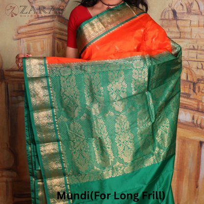 Dharmavaram Pure Pattu (Silk) Saree + Costume Stitching Readymade (Orange with Green )