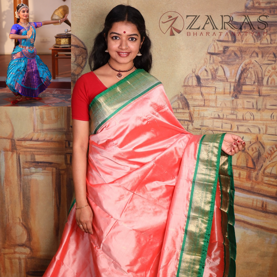 Dharmavaram Pure Pattu (Silk) Saree + Costume Stitching Readymade (L Peach Pink with Green)
