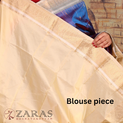 Dharmavaram Pure Pattu (Silk) Saree + Costume Stitching Readymade (Brinjal Purple with Half White)