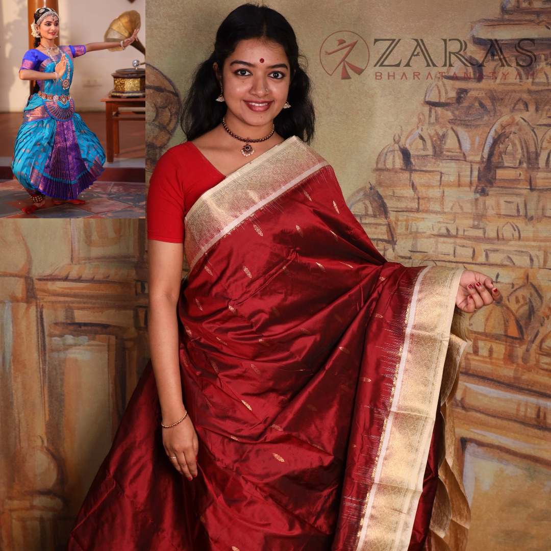 Dharmavaram Pure Pattu (Silk) Saree + Costume Stitching Readymade (Maroon with Half White)