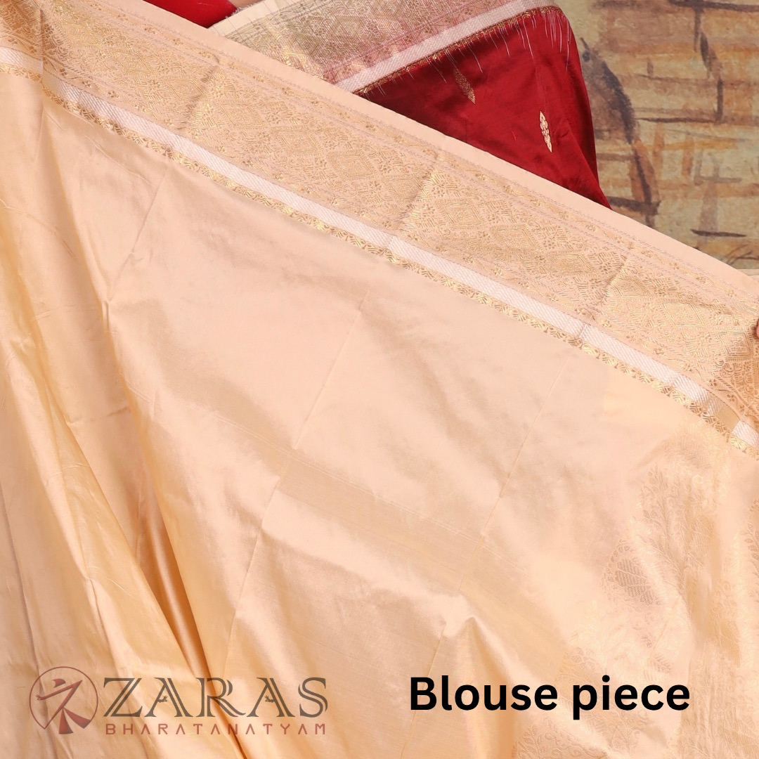 Dharmavaram Pure Pattu (Silk) Saree + Costume Stitching Readymade (Maroon with Half White)