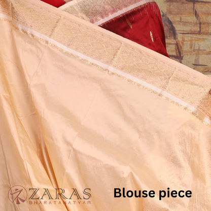 Dharmavaram Pure Pattu (Silk) Saree + Costume Stitching Readymade (Maroon with Half White)