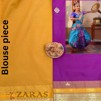 Art Silk Saree + Costume Stitching Readymade (Purple with M Yellow)
