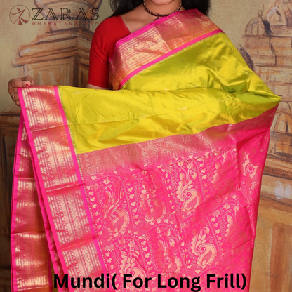 Dharmavaram Pure Pattu (Silk) Saree + Costume Stitching Readymade (Li Green with Pink)