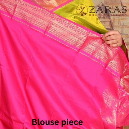 Dharmavaram Pure Pattu (Silk) Saree + Costume Stitching Readymade (Li Green with Pink)