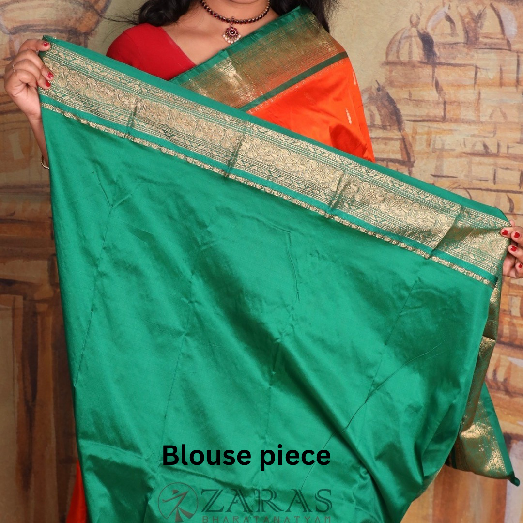 Dharmavaram Pure Pattu (Silk) Saree + Costume Stitching Readymade (Orange with Green )