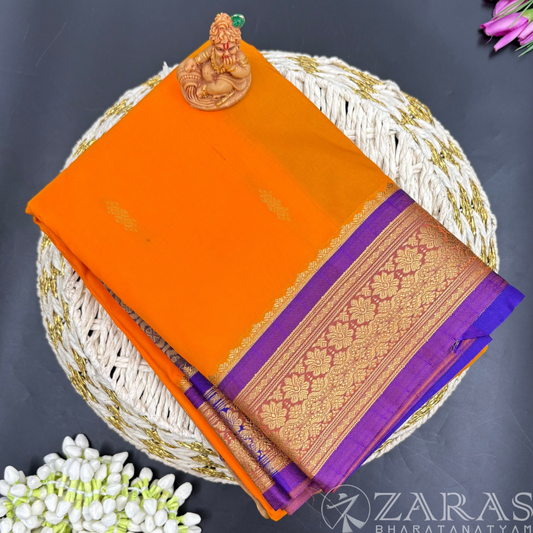 Art Silk Saree + Costume Stitching Readymade (M Orange with Violet)