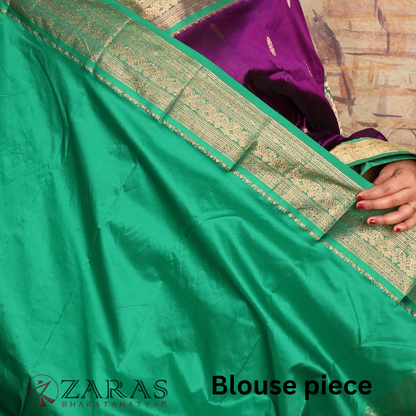 Dharmavaram Pure Pattu (Silk) Saree + Costume Stitching Readymade (Wine with Green)