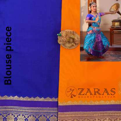 Art Silk Saree + Costume Stitching Readymade (M Orange with Violet)