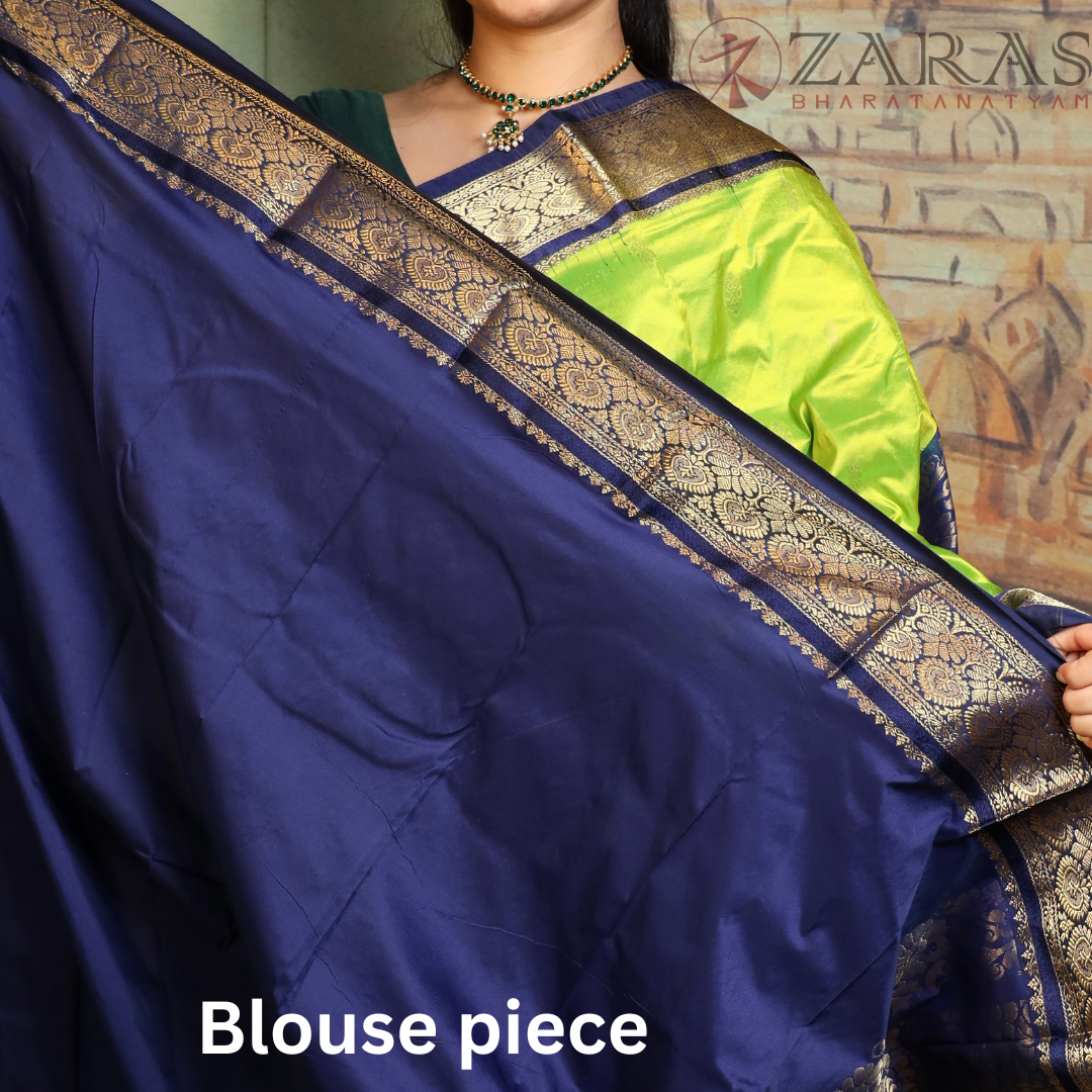Dharmavaram Pure Pattu (Silk) Saree + Costume Stitching Readymade (Li Green with D Blue)