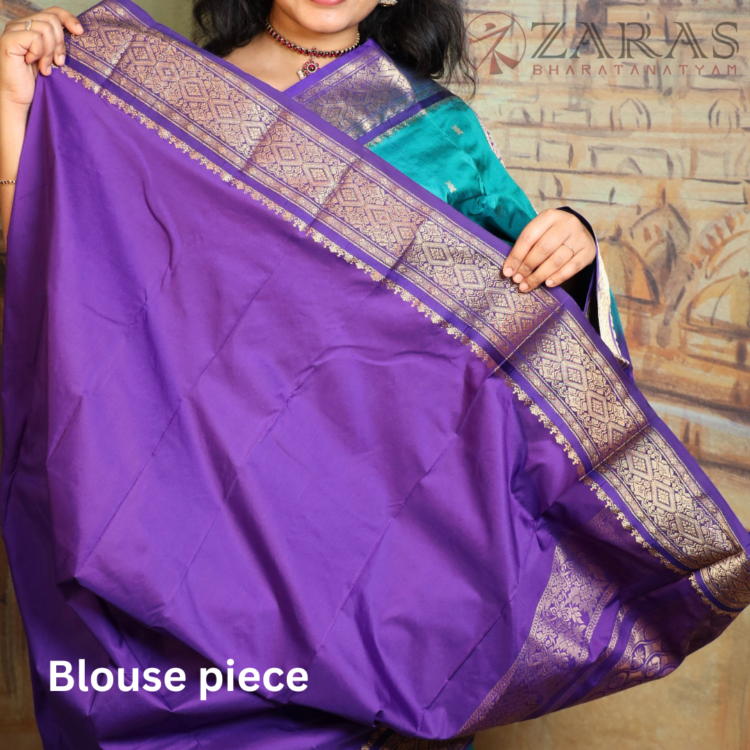 Dharmavaram Pure Pattu (Silk) Saree + Costume Stitching Readymade (Peacock Green with V Blue)