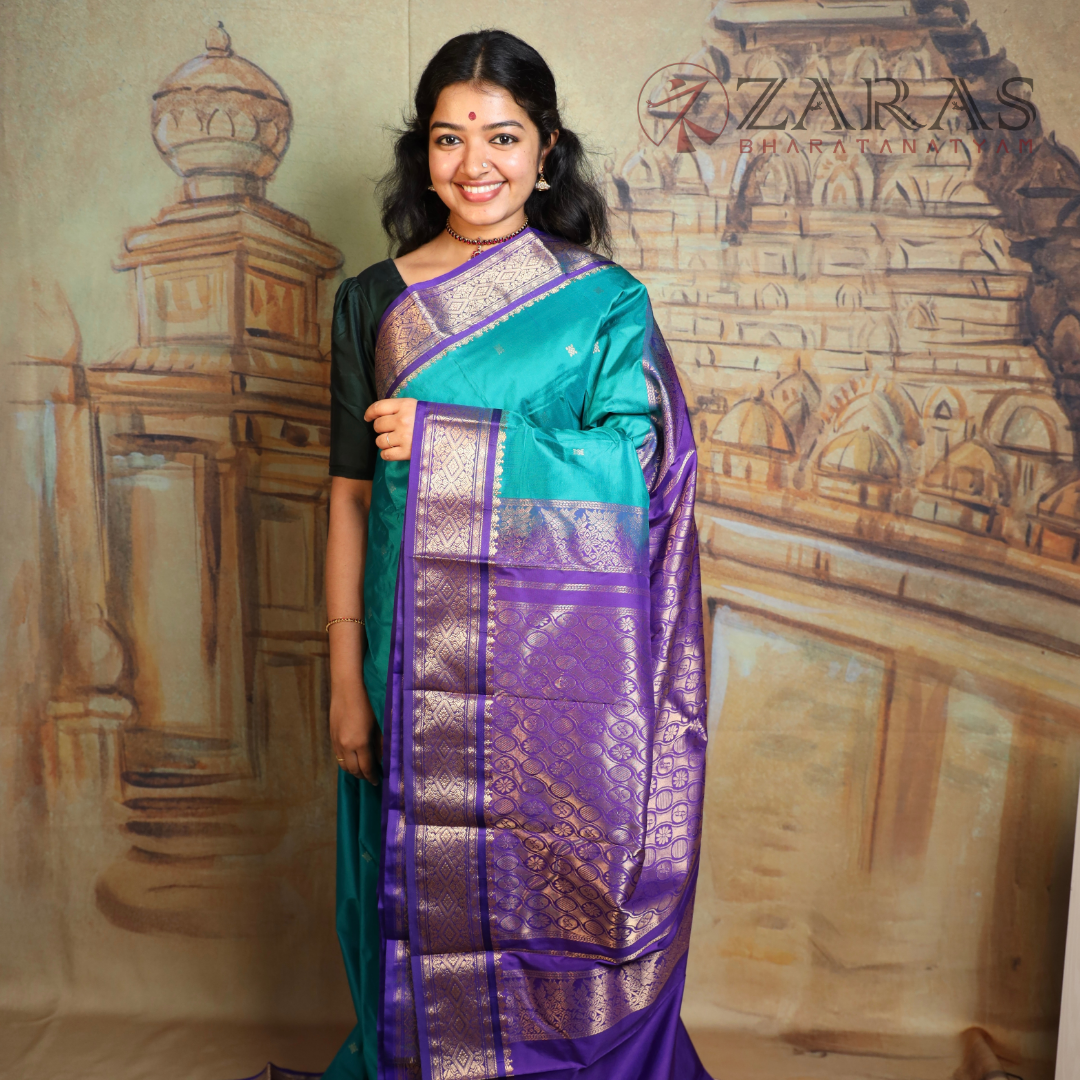 Dharmavaram Pure Pattu (Silk) Saree + Costume Stitching Readymade (Peacock Green with V Blue)