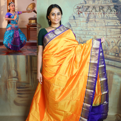 Dharmavaram Pure Pattu (Silk) Saree + Costume Stitching Readymade (M Yellow with V Blue)
