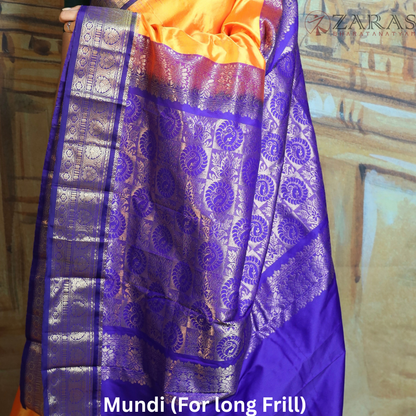 Dharmavaram Pure Pattu (Silk) Saree + Costume Stitching Readymade (M Yellow with V Blue)