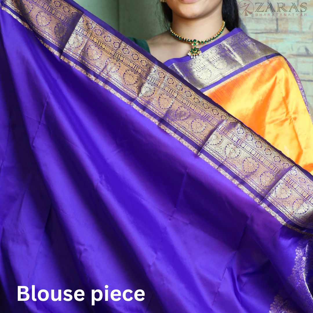 Dharmavaram Pure Pattu (Silk) Saree + Costume Stitching Readymade (M Yellow with V Blue)