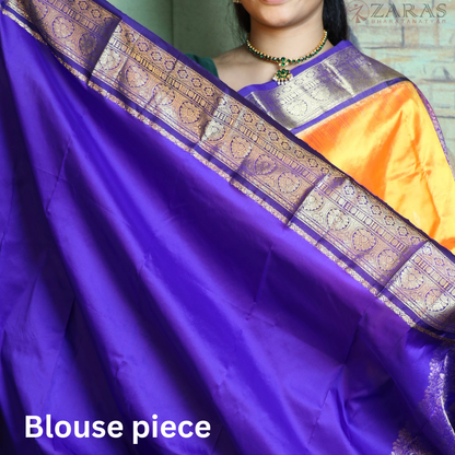 Dharmavaram Pure Pattu (Silk) Saree + Costume Stitching Readymade (M Yellow with V Blue)