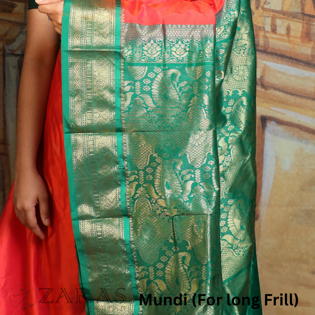 Dharmavaram Pure Pattu (Silk) Saree + Costume Stitching Readymade (Peach Orange with Green)
