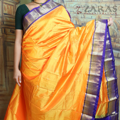 Dharmavaram Pure Pattu (Silk) Saree + Costume Stitching Readymade (M Yellow with V Blue)