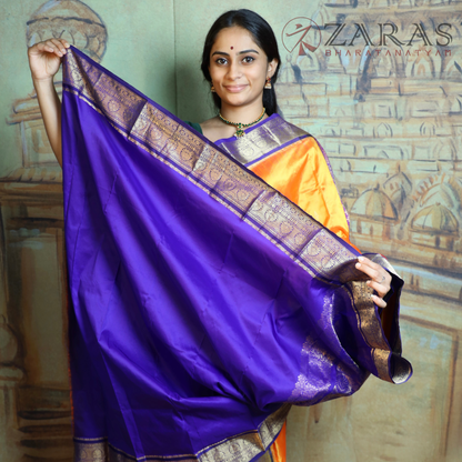 Dharmavaram Pure Pattu (Silk) Saree + Costume Stitching Readymade (M Yellow with V Blue)