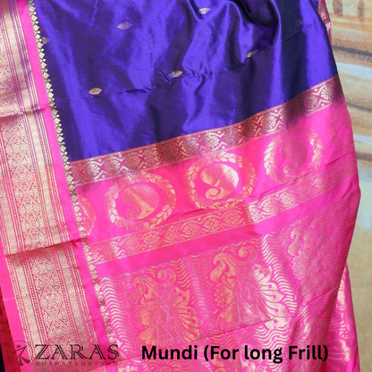 Dharmavaram Pure Pattu (Silk) Saree + Costume Stitching Readymade (V Blue with Pink)