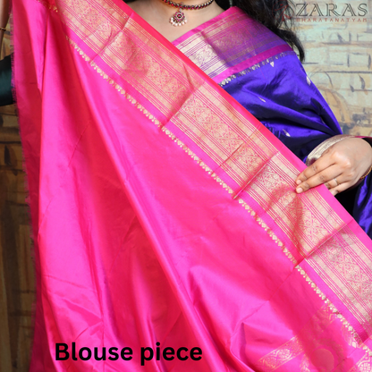Dharmavaram Pure Pattu (Silk) Saree + Costume Stitching Readymade (V Blue with Pink)