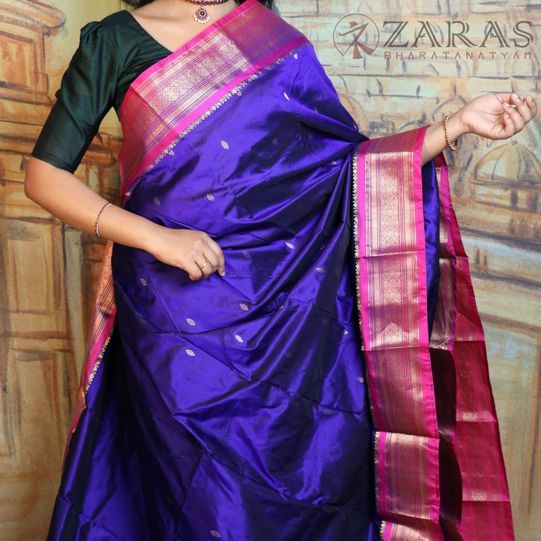 Dharmavaram Pure Pattu (Silk) Saree + Costume Stitching Readymade (V Blue with Pink)