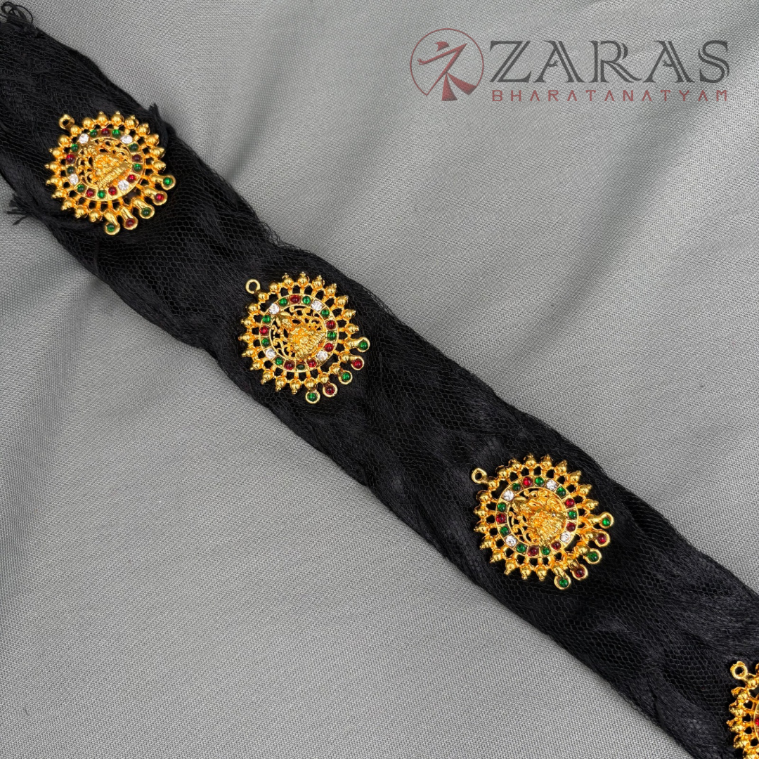 Bharatanatyam Dance Jewellery - Kemp Jada Set Round Be Pe with Hair Kunjalam