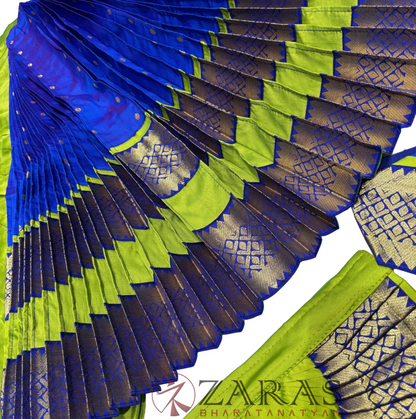 Bharatanatyam Dance Readymade Costume - Y Green with Blue Dot Combination