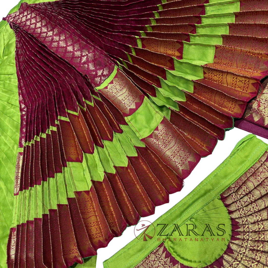Bharatanatyam Dance Readymade Costume - Y Green with Maroon Brocade Combination