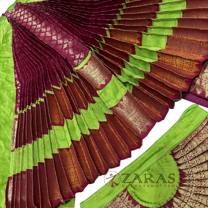 Bharatanatyam Dance Readymade Costume - Y Green with Maroon Brocade Combination