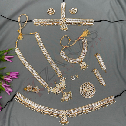 Bharatanatyam Dance Jewellery - Sow & Flower White Stone Full Set