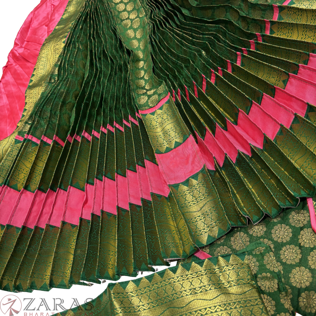 Kuchipudi Dance Readymade Costume - Peach Pink with Dark Green Brocade Combination