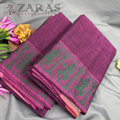 Bharatanatyam Dance Practice Saree - Purple with Green Doll Border