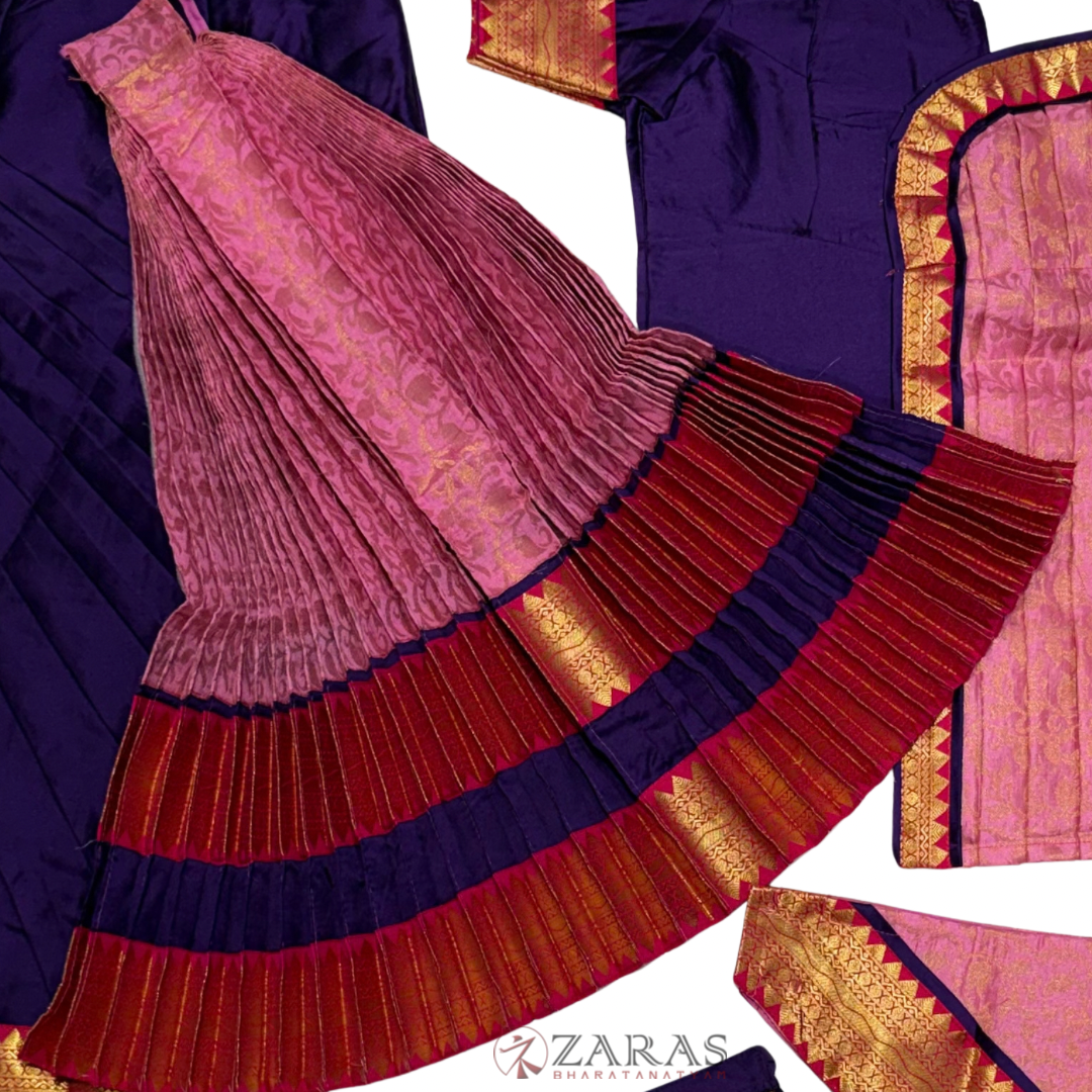 Bharatanatyam Dance Readymade Costume - Violet with Baby pink Brocade Combination