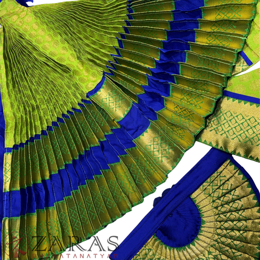 Bharatanatyam Dance Readymade Costume - Blue with Light Green Brocade