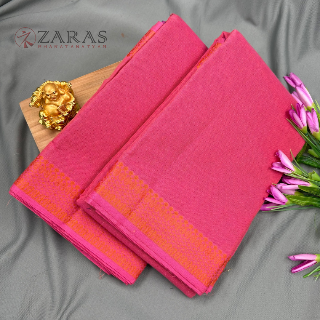 Bharatanatyam Dance Practice Saree - L Pink with Gold Diamond Border