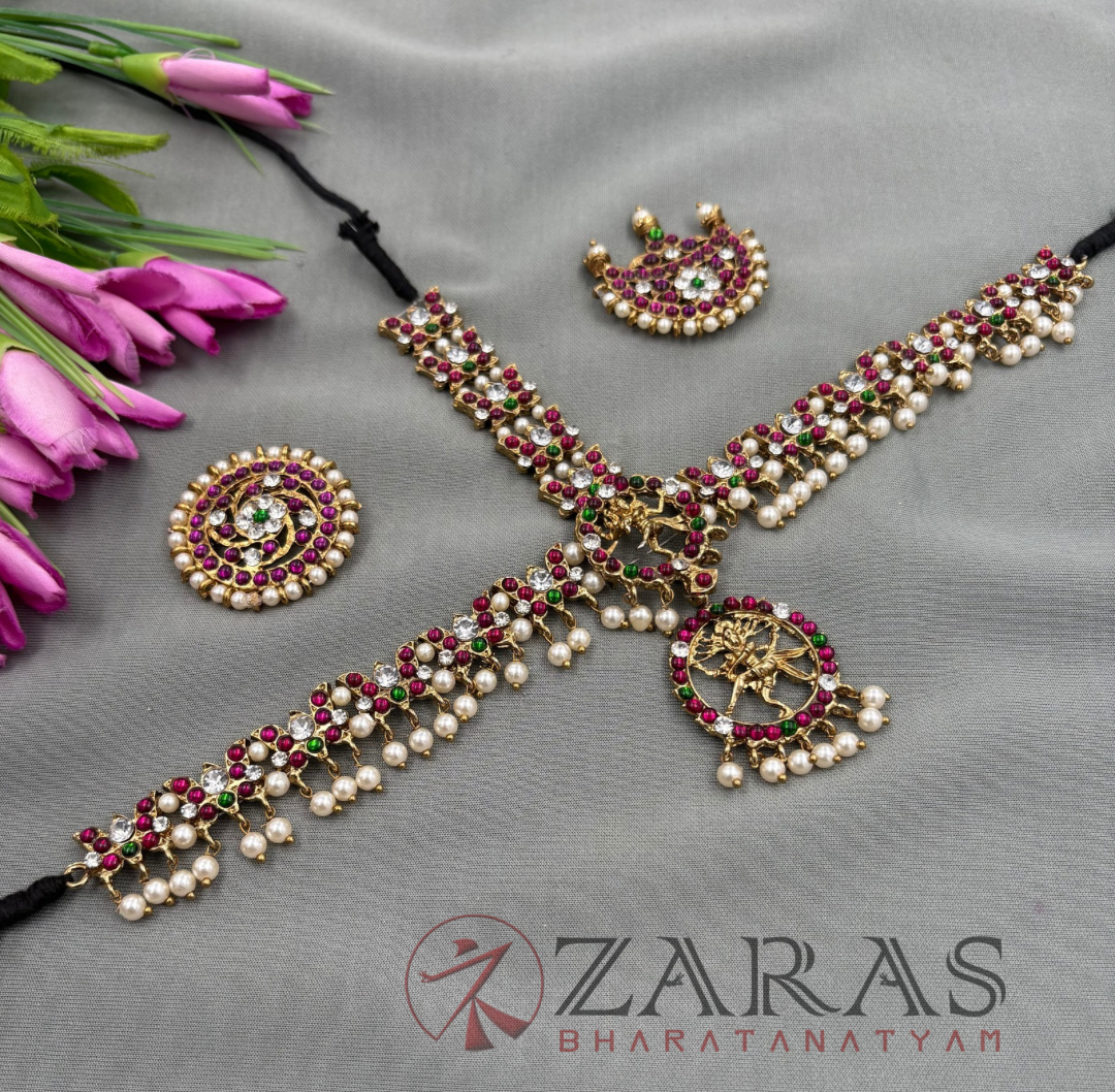 Bharatanatyam Dance Alankara Jewellery - Headset Nataraj & Lutes PG Kemp Beads CS