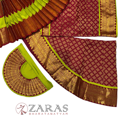 Bharatanatyam Dance Readymade Costume - Y Green with Maroon Brocade Combination
