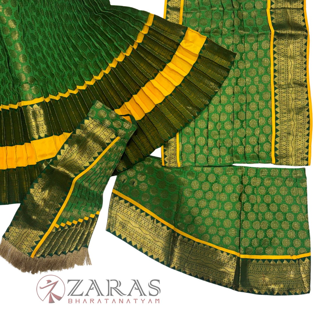 Kuchipudi Dance Readymade Costume - Yellow with Green Brocade Combination