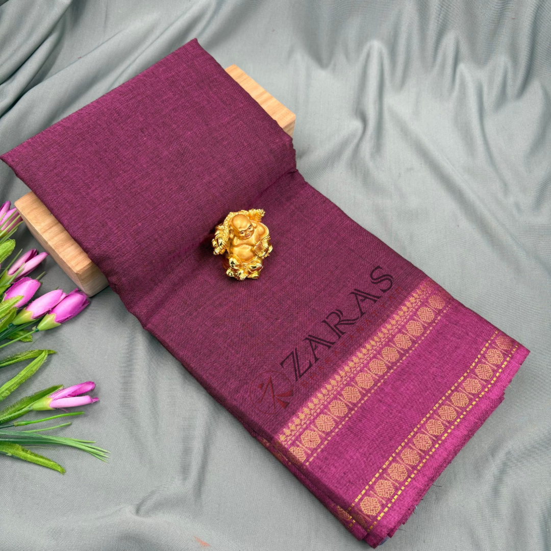 Bharatanatyam Dance Practice Saree - D Magenta  with Gold D Coin Border (6 Meter)