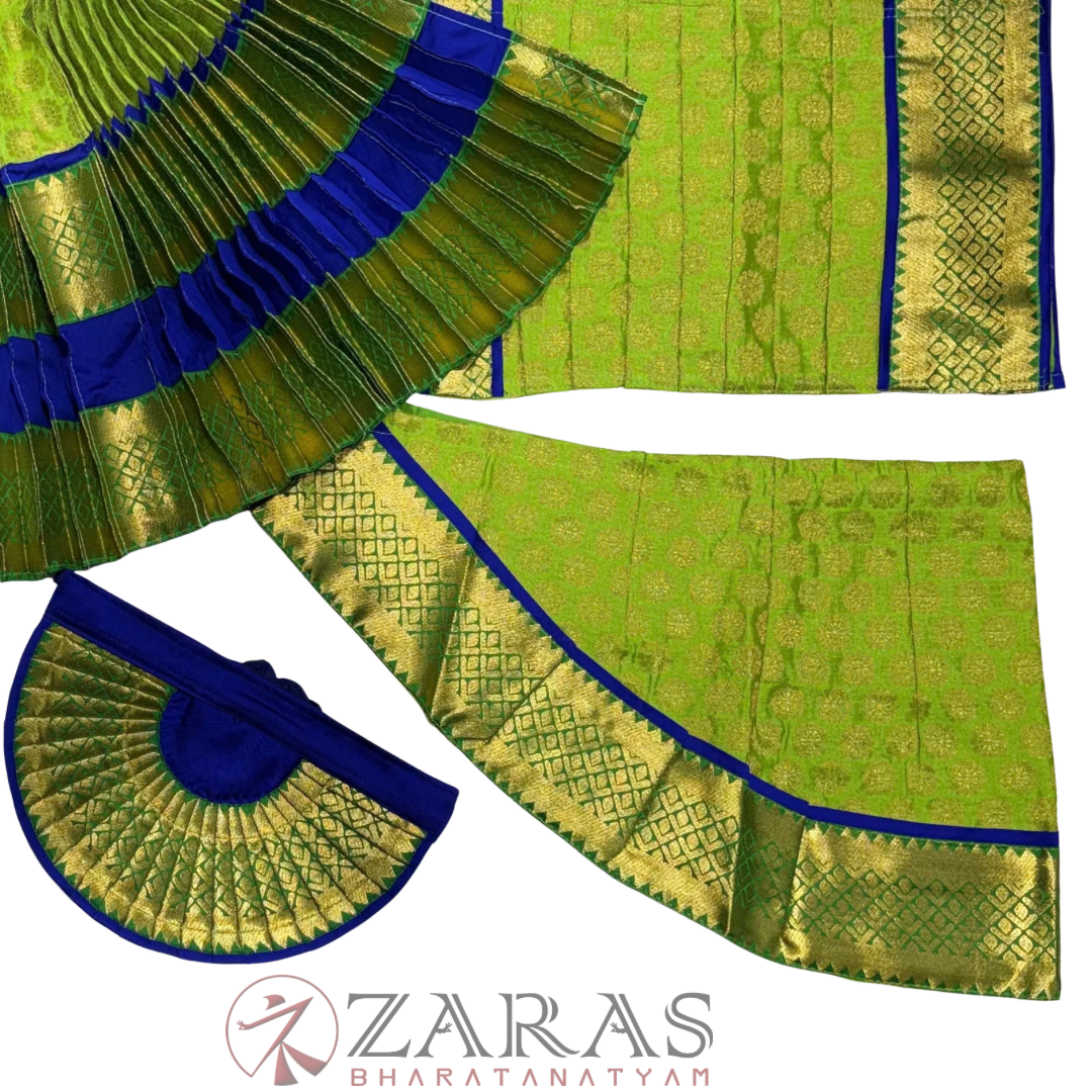 Bharatanatyam Dance Readymade Costume - Blue with Light Green Brocade