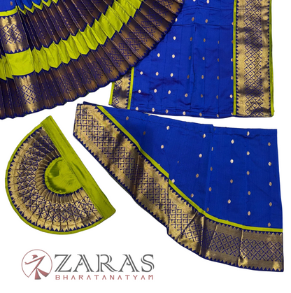 Bharatanatyam Dance Readymade Costume - Y Green with Blue Dot Combination