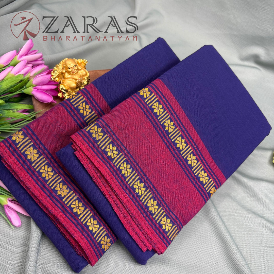 Bharatanatyam Dance Practice Saree - D Blue with Red D Flower Border