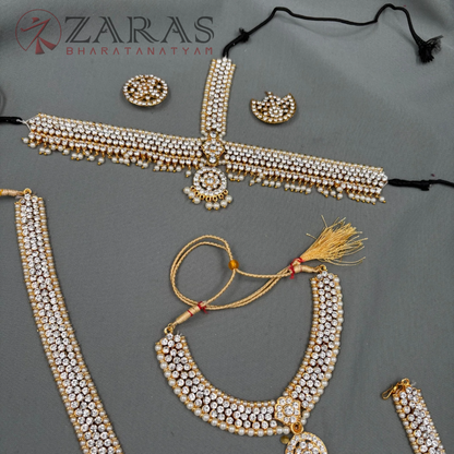 Bharatanatyam Dance Jewellery - Sow & Flower White Stone Full Set