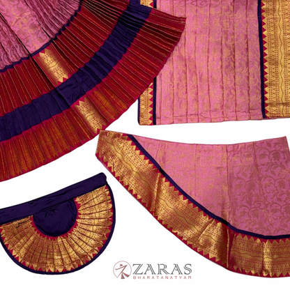 Bharatanatyam Dance Readymade Costume - Violet with Baby pink Brocade Combination
